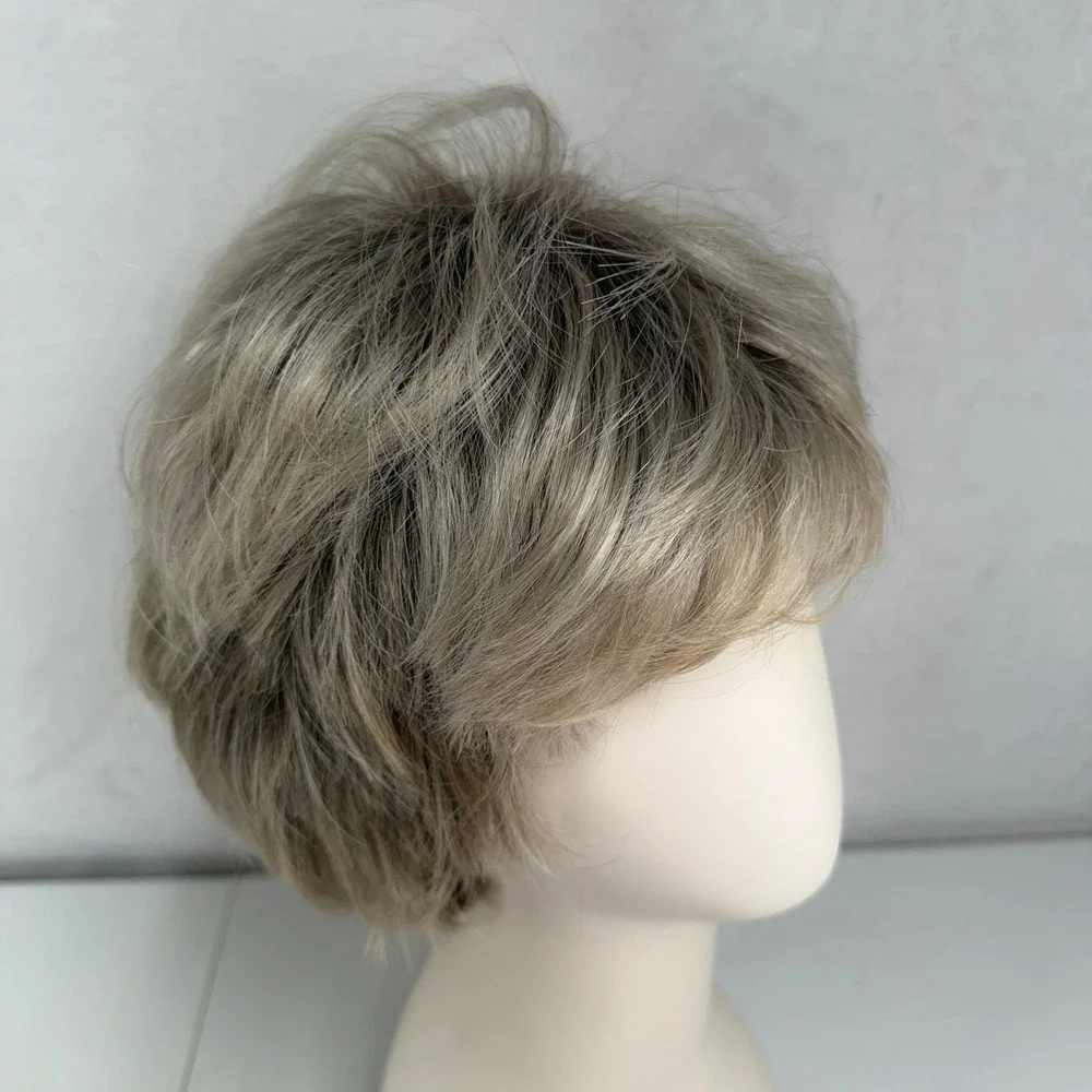 Paula Young AVG Wig Short Layered Pixie Ash Blonde Dark Roots A0304 Synthetic